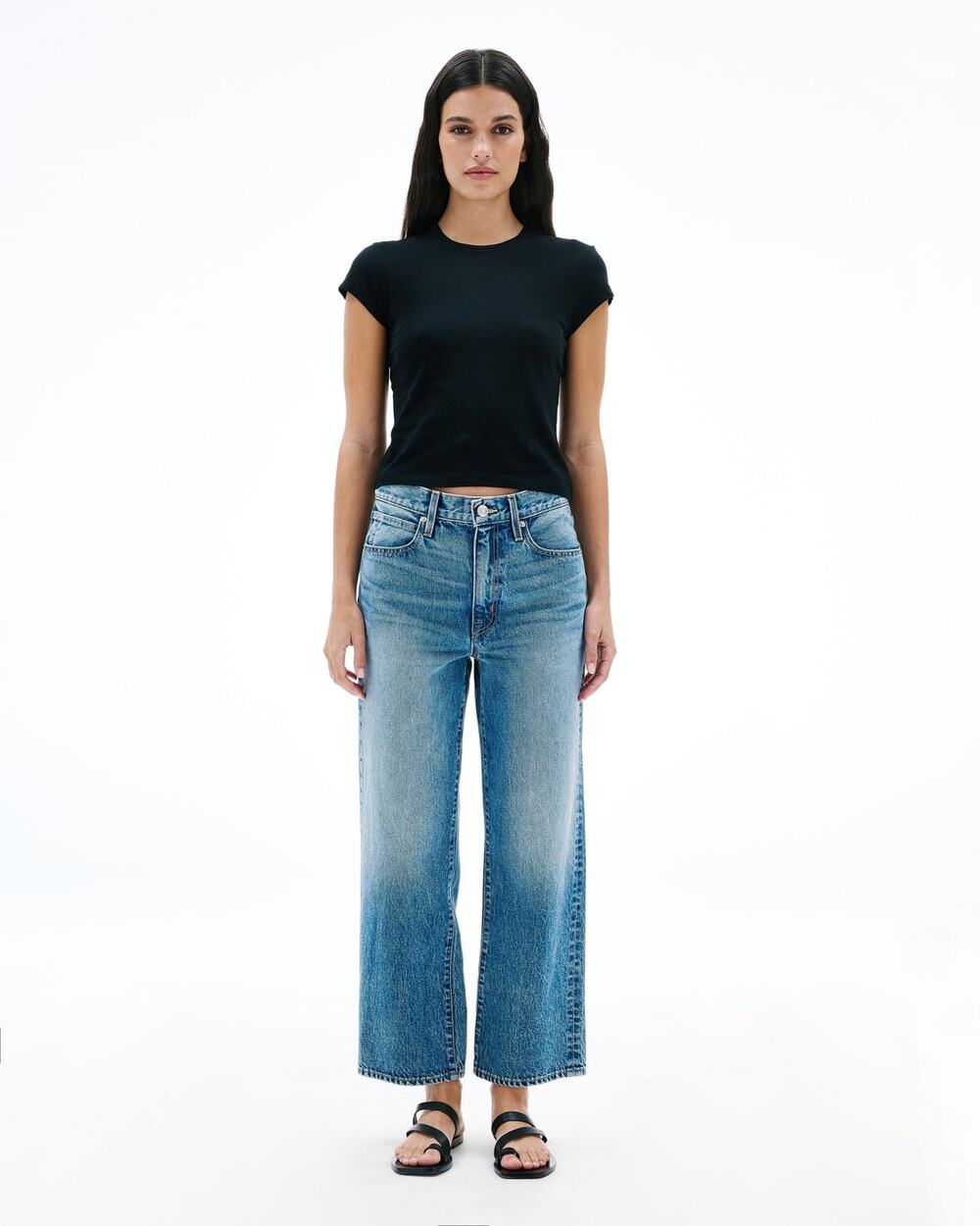 SLVRLAKE Hunter Crop Wide Leg Jeans Read My Mind Wash Size 23